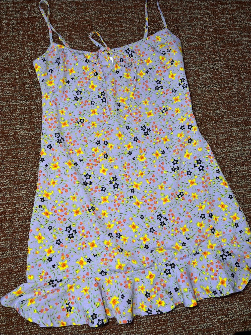 Collision lilac mini dress dainty floral keyhole front y2k feminine ruffle hem 2